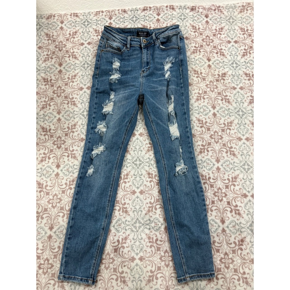 Wax Jean Buttlifter Distressed Skinny Jeans Medium Wash Denim 90187 Size 3